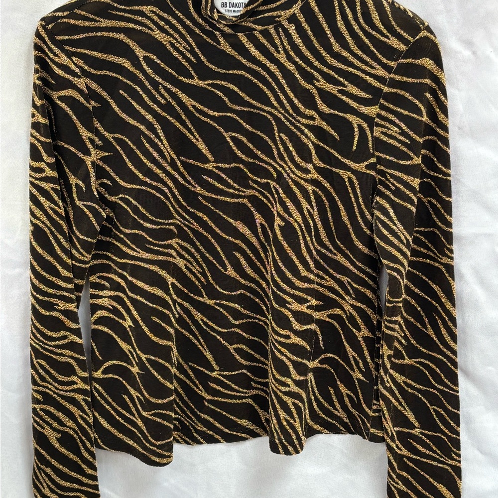 Steve Madden BB Dakota Black and Gold Patterned Blouse